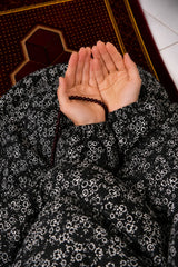 Namaz Chaddar With Sleeves - Black Petals