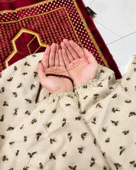 Namaz Chaddar With Sleeves - Cream Petal