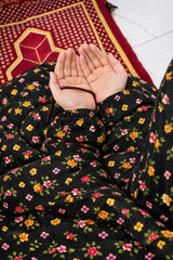 Namaz Chaddar With Sleeves - Black Floral