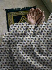 Namaz Chaddar With Sleeves - Ivory Blue