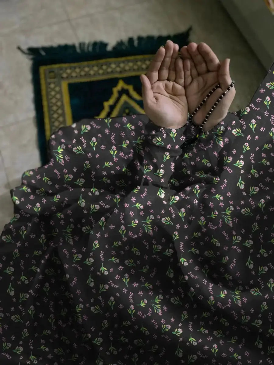 Namaz Chaddar With Sleeves  -  Midnight Blossom