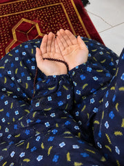 Namaz Chaddar With Sleeves  - Navy Blossom