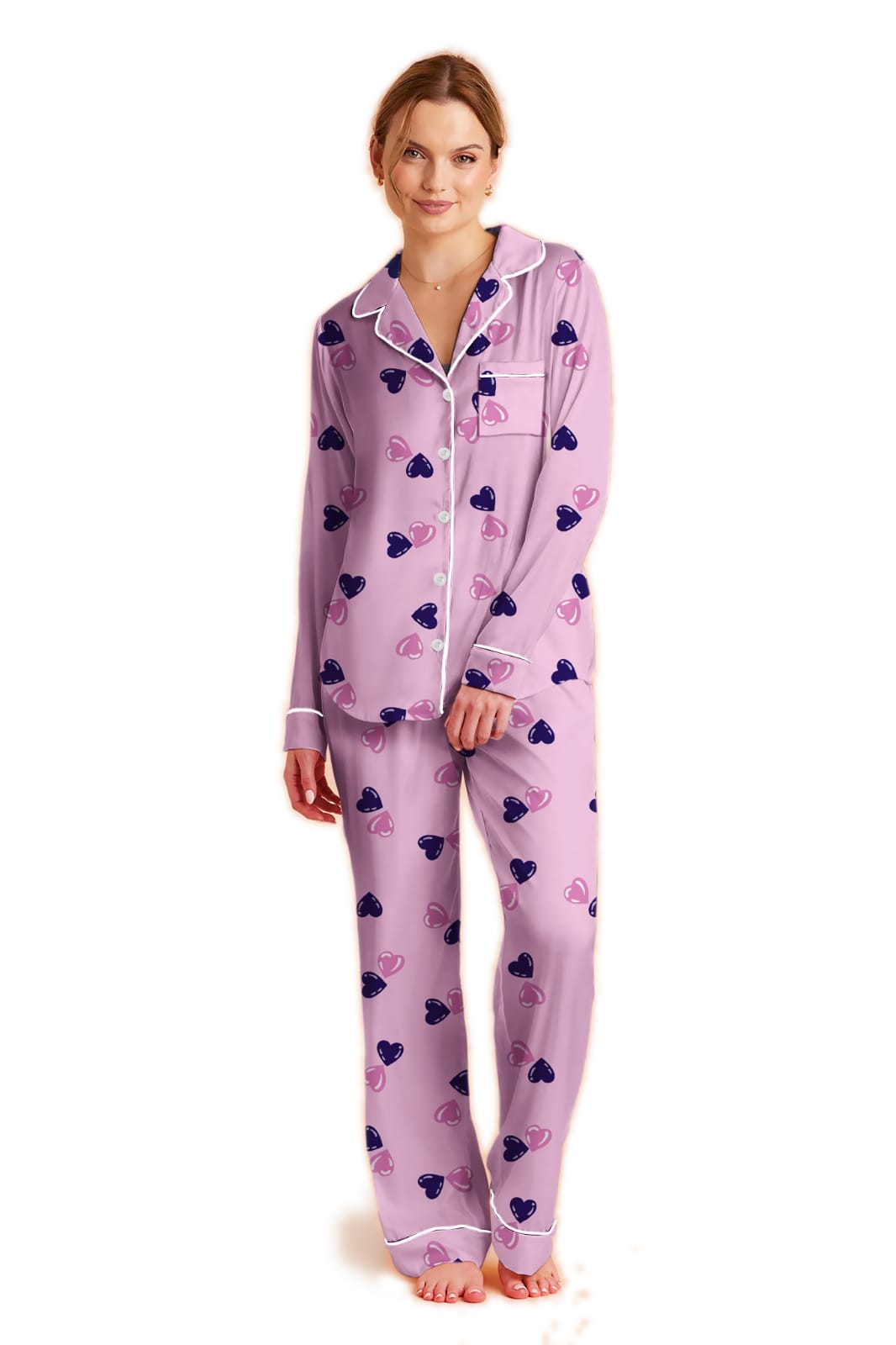 Sweetheart Pink Summer Silk Pajama Set - SHP-003