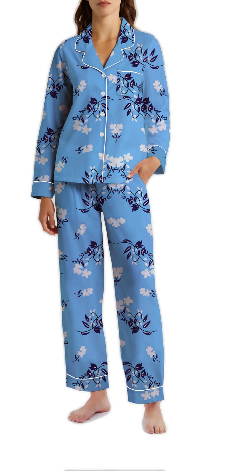 Blue Blossom Summer Silk Pajama Set - BBS-002