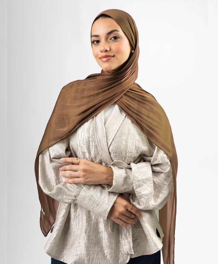 Organza Silk Hijab - Brown