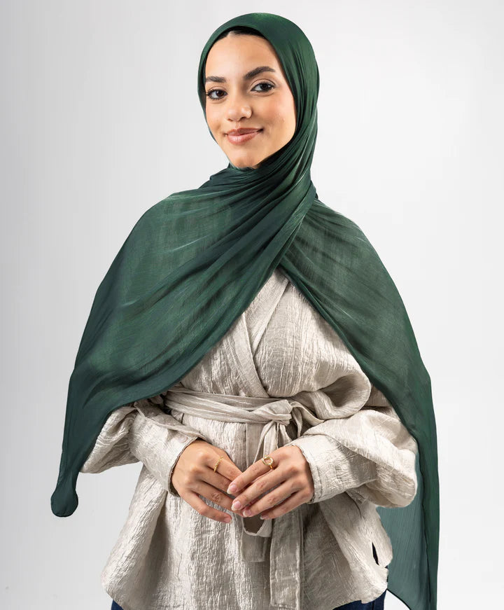 Organza Silk Hijab - Dark Green