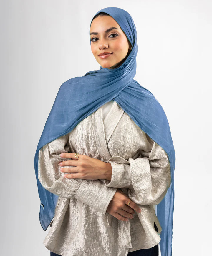 Organza Silk Hijab - Dusty Blue
