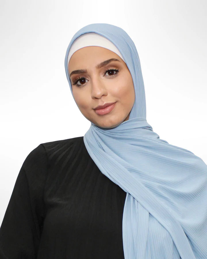 Ribbed Jersey Hijab - Coral Blue