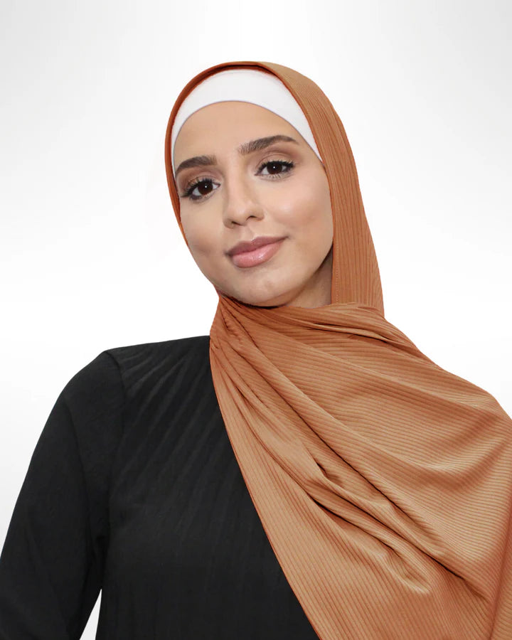 Ribbed Jersey Hijab - Otter Brown