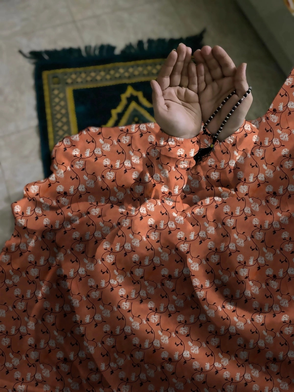 Namaz Chaddar With Sleeves  - Coral Peach
