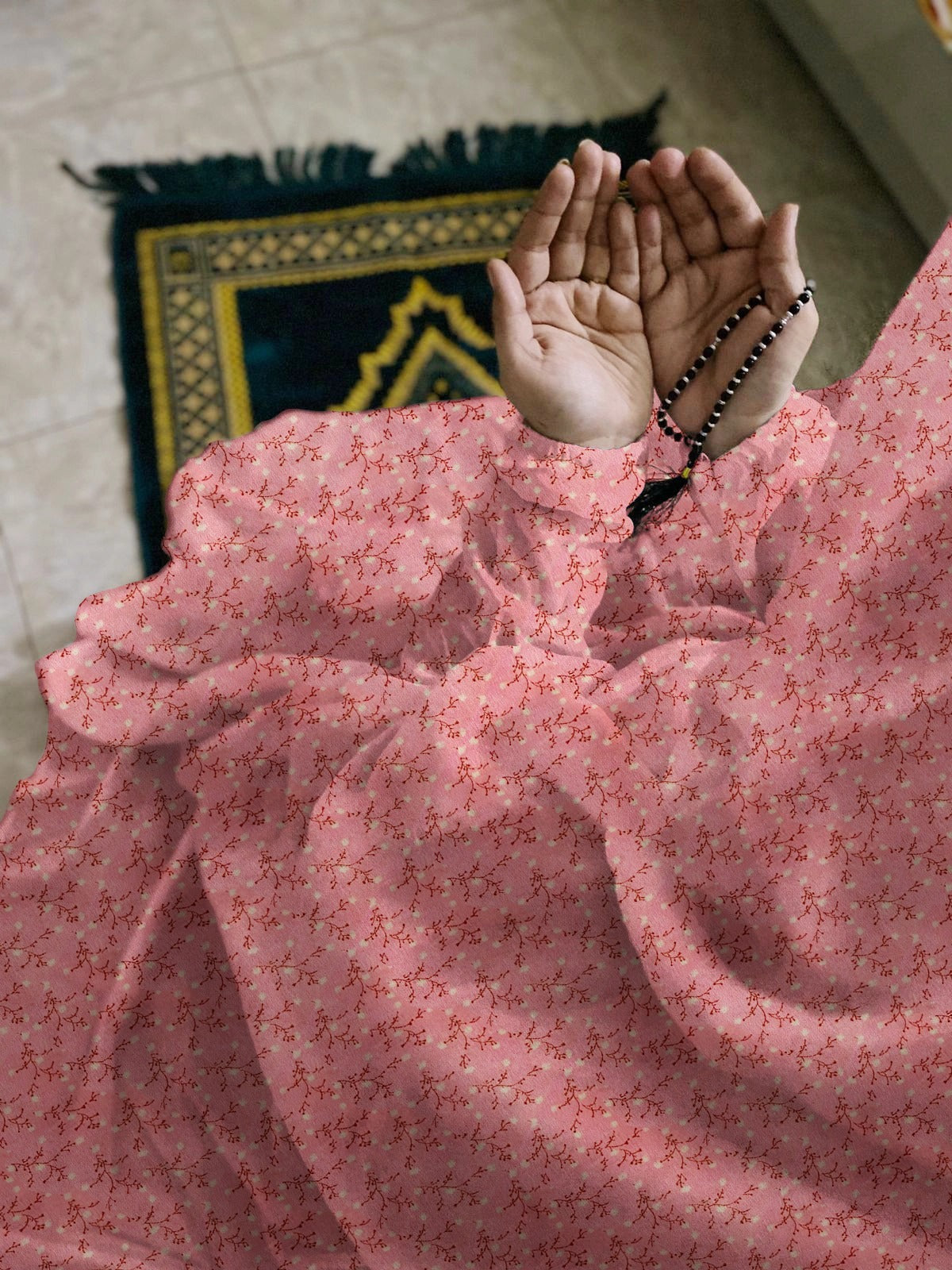 Namaz Chaddar With Sleeves  - Rose Quartz