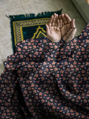 Namaz Chaddar With Sleeves  - Black Rose
