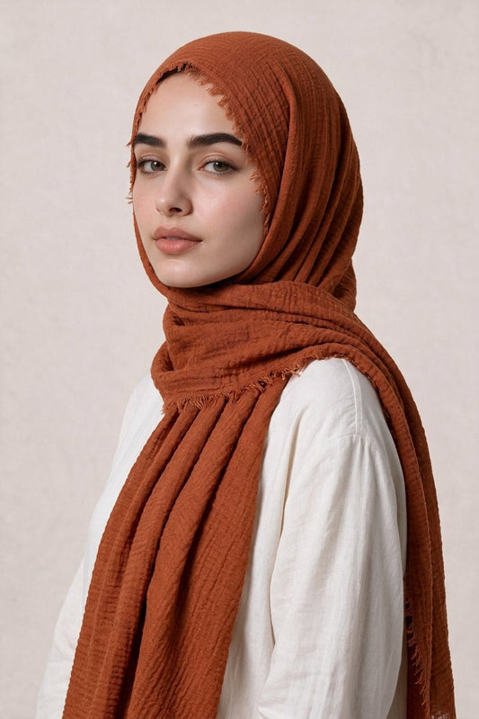 Crimps Hijab - Burnt Orange 1