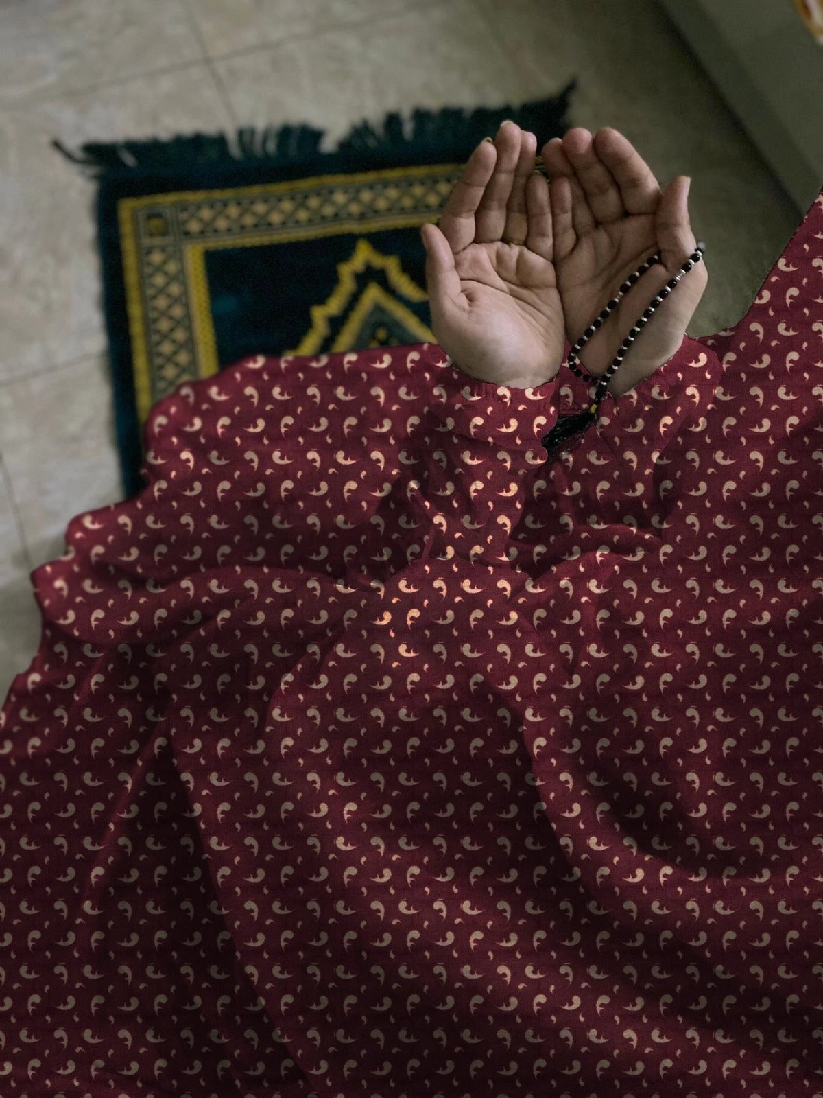 Namaz Chaddar With Sleeves  - Dark Mehroon