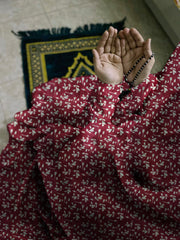 Namaz Chaddar With Sleeves  - Flower Mehroon
