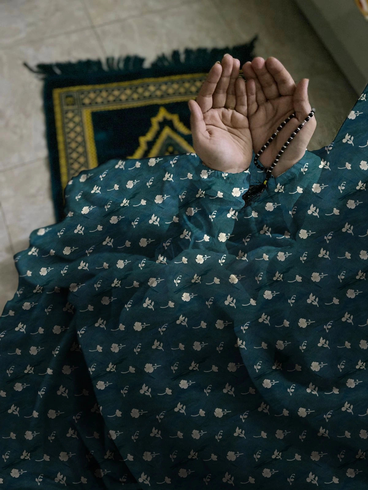 Namaz Chaddar With Sleeves  - Flower Green