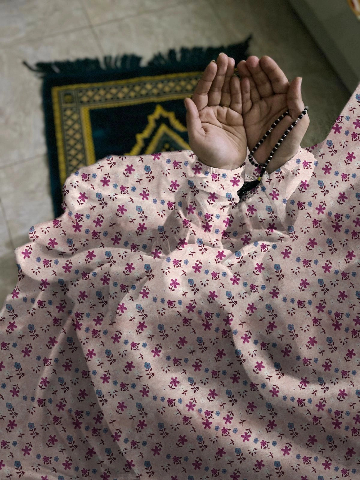 Namaz Chaddar With Sleeves  - Soft Blossom