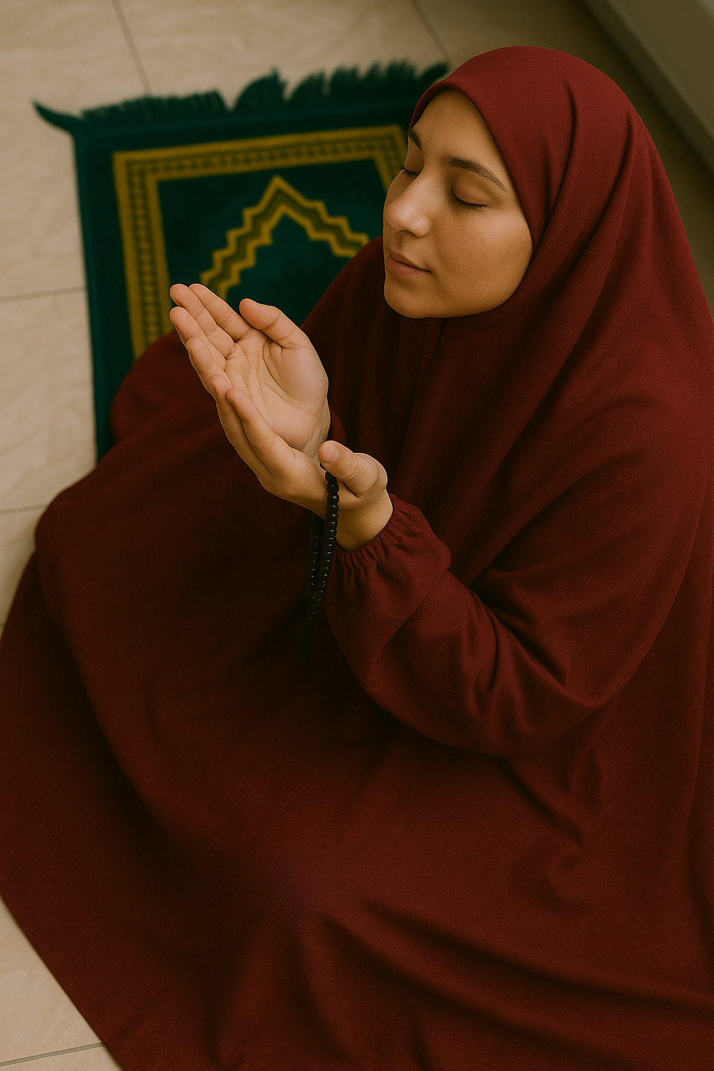 Namaz Chaddar With Sleeves  - Plain Mehroon