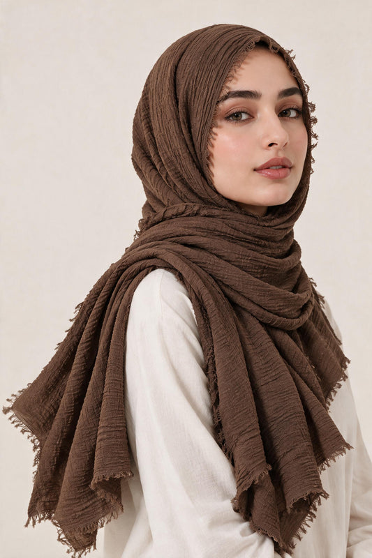 Viscose Crimps Hijab- Chocolate Brown