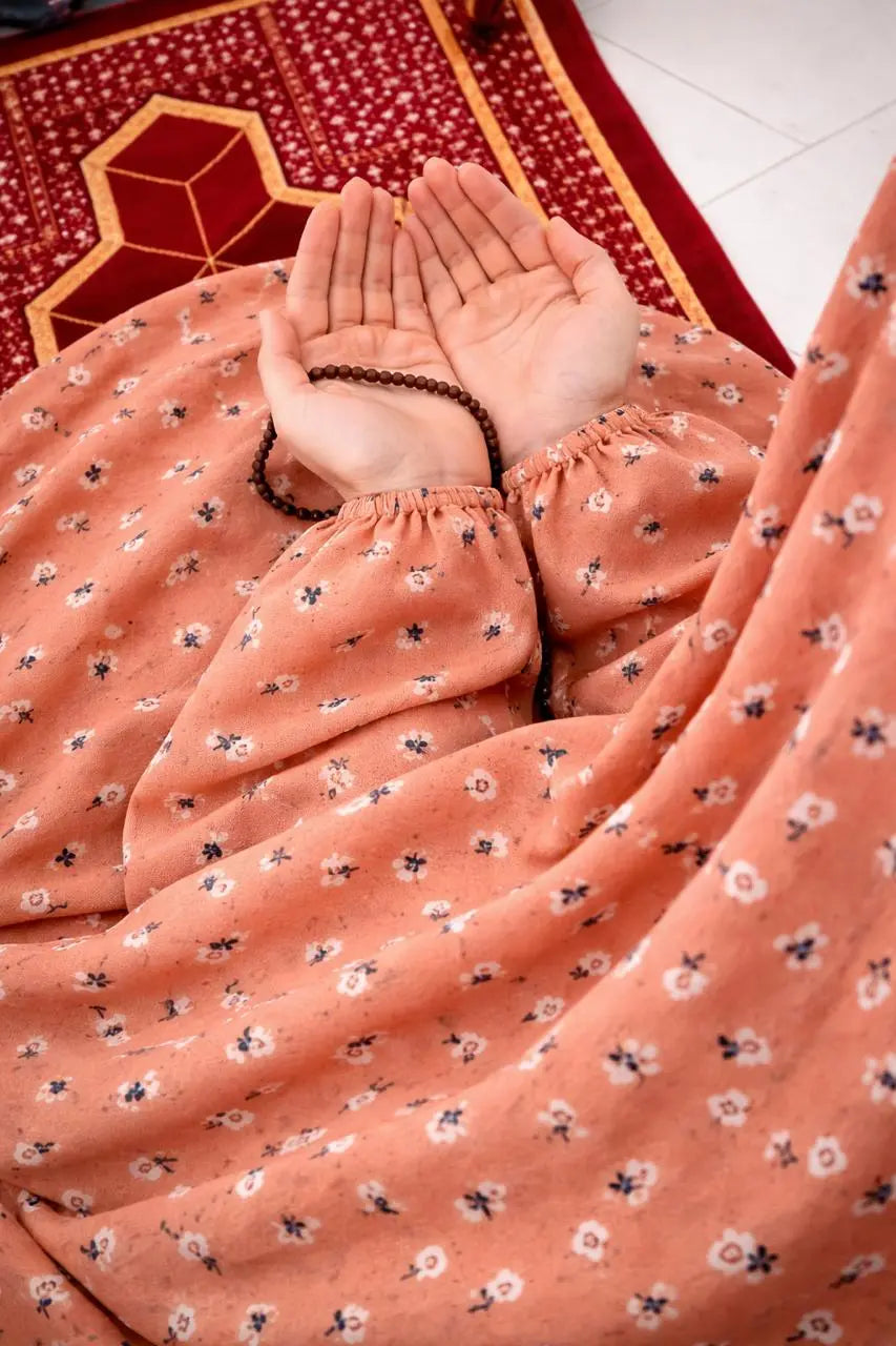 Namaz Chaddar With Sleeves  - Peach Blossom